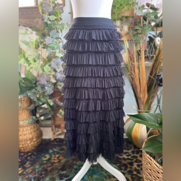 H&M Black Layered Ruffle Skirt Mermaidcore Witchcore Balletcore Fairygothcore - Picture 1 of 5